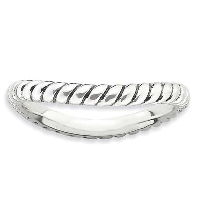 Antiqued Wave Ring Sterling Silver Polished, QSK829-8, 886774226446