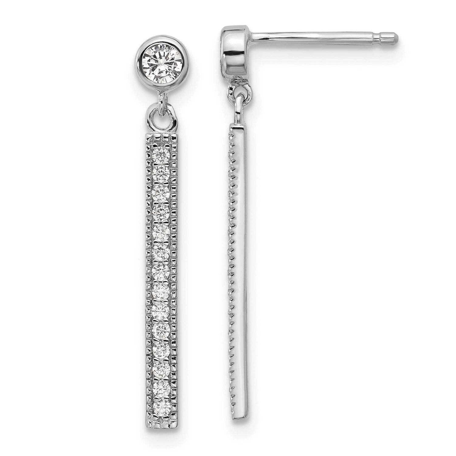 Cheryl M Polished CZ Bar Post Dangle Earrings Sterling Silver Rhodium-plated, QCM1748, 196904276341