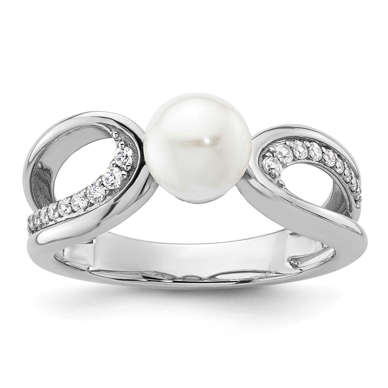 Polished Diamond and Pearl Fashion Ring 14k White Gold, RM10179-013-WAA,