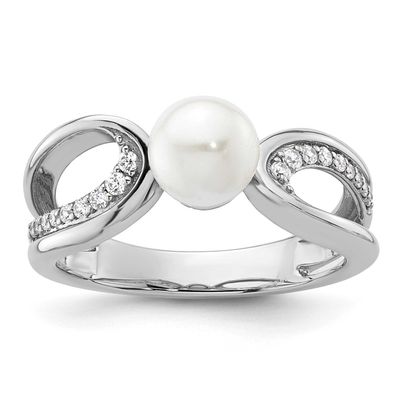 Polished Diamond and Pearl Fashion Ring 14k White Gold, RM10179-013-WAA,