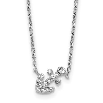 Cheryl M Polished CZ Anchor 16 Inch with 2 Inch Extension Necklace Sterling Silver Rhodium-plated,