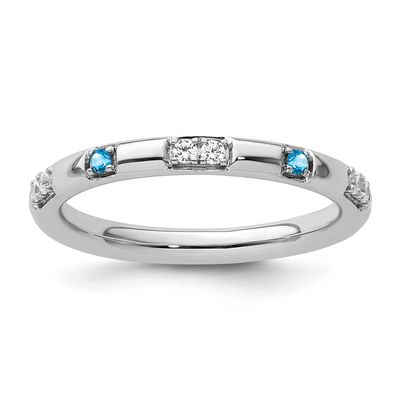 Blue Topaz and Diamond Ring 14k White Gold, SK2176-7,
