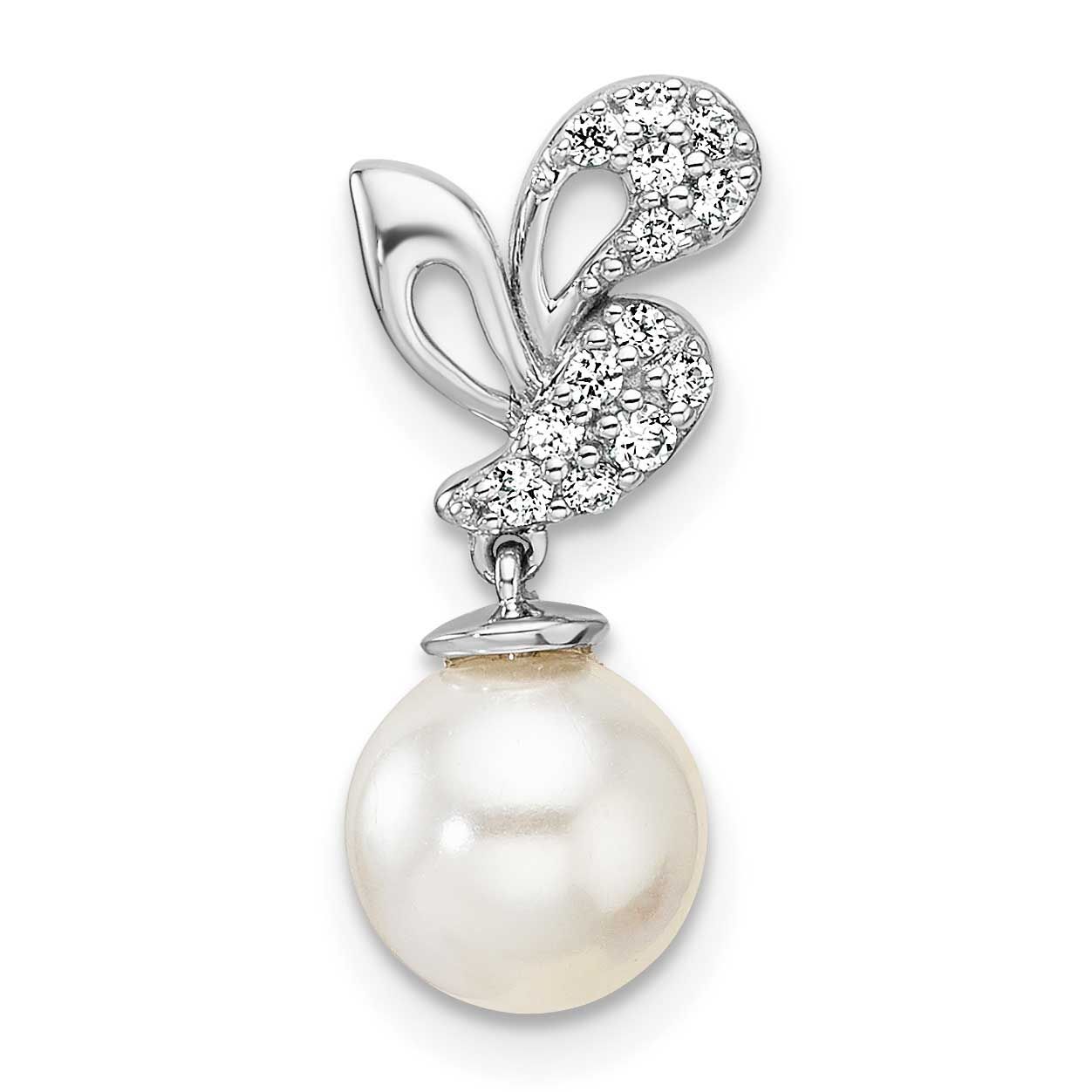 Polished Diamond and Pearl Chain Slide 14k White Gold, PM10186-010-WAA,