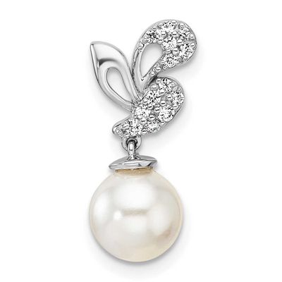 Polished Diamond and Pearl Chain Slide 14k White Gold, PM10186-010-WAA,