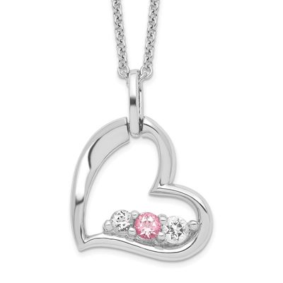 Survivor Collection Clear Pink Topaz Heart of Strength Necklace Sterling Silver Rhodium-plated, SV2