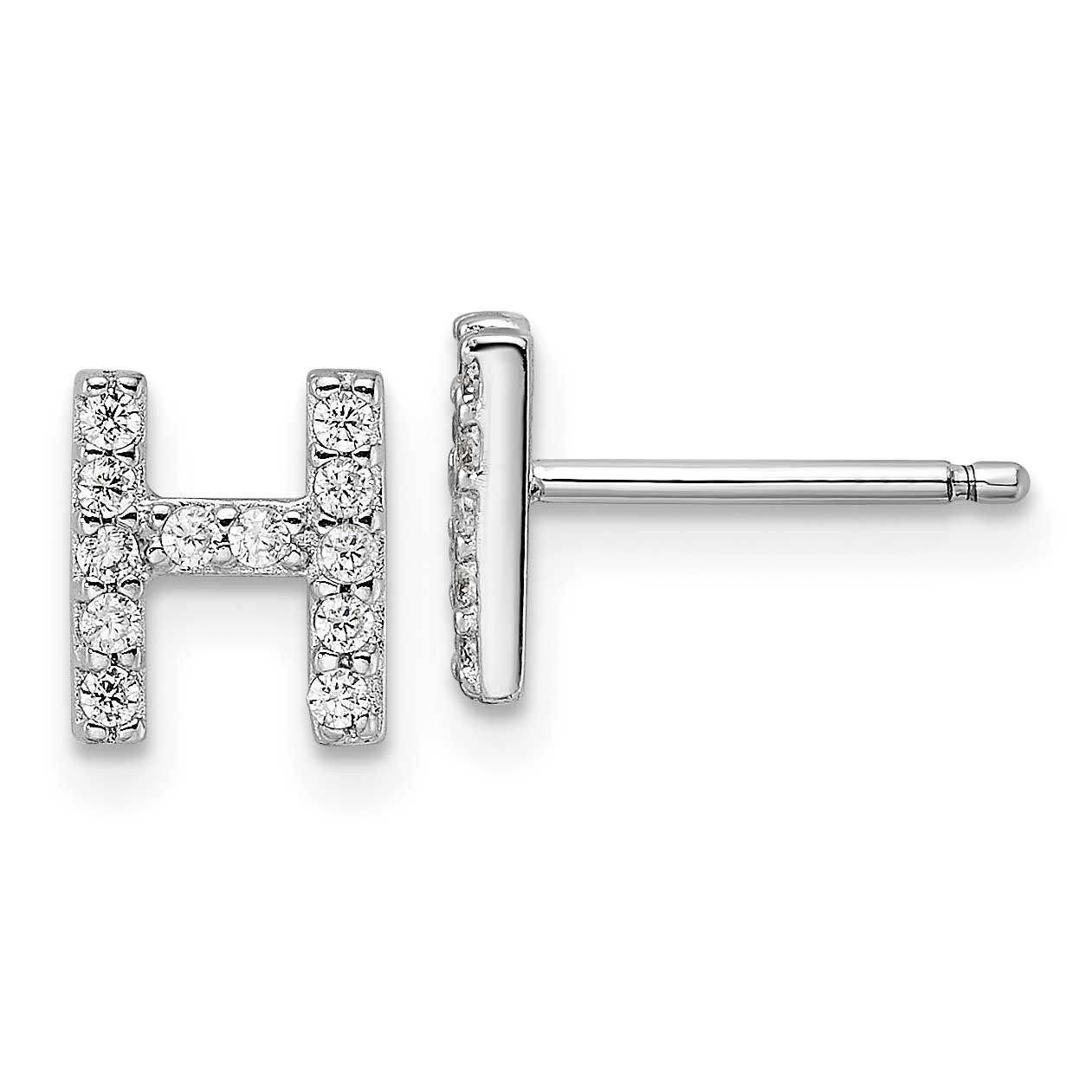 Cheryl M Polished Letter H CZ Initial Post Earrings Sterling Silver Rhodium-plated, QCM1867H,