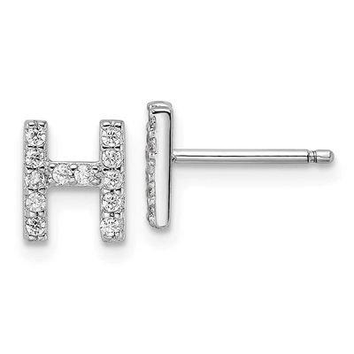 Cheryl M Polished Letter H CZ Initial Post Earrings Sterling Silver Rhodium-plated, QCM1867H,