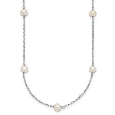 White Near Round Freshwater Cultured Pearl 8-station 20 inch Necklace Sterling Silver Rhodium-plate