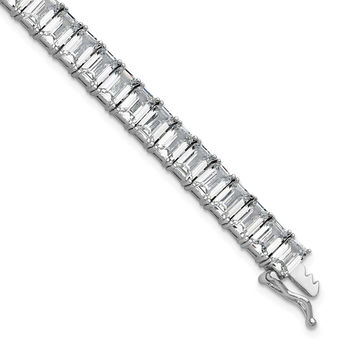 Cheryl M Polished Emerald-cut CZ Tennis Bracelet Sterling Silver Rhodium-plated, QCM1678-7.25, 1969