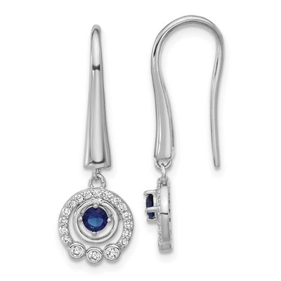 Cheryl M Polished Blue Glass and CZ Circles Dangle Earrings Sterling Silver Rhodium-plated, QCM1768