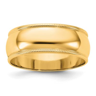 7mm Milgrain Half Round Band 10k Gold, 1M070-12,