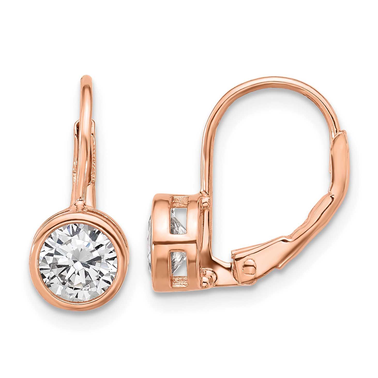 Rose-tone Flash Rose-gold Plated 5.5mm CZ Leverback Earrings Sterling Silver, QSH188P, 196904348536