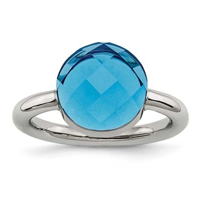Blue Glass Ring Stainless Steel Polished, SR436-9, 883957018867