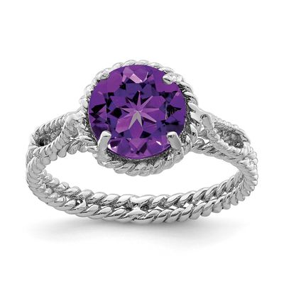 Amethyst Twisted Circle Ring Sterling Silver Rhodium-plated, QR4421-7, 883957537856