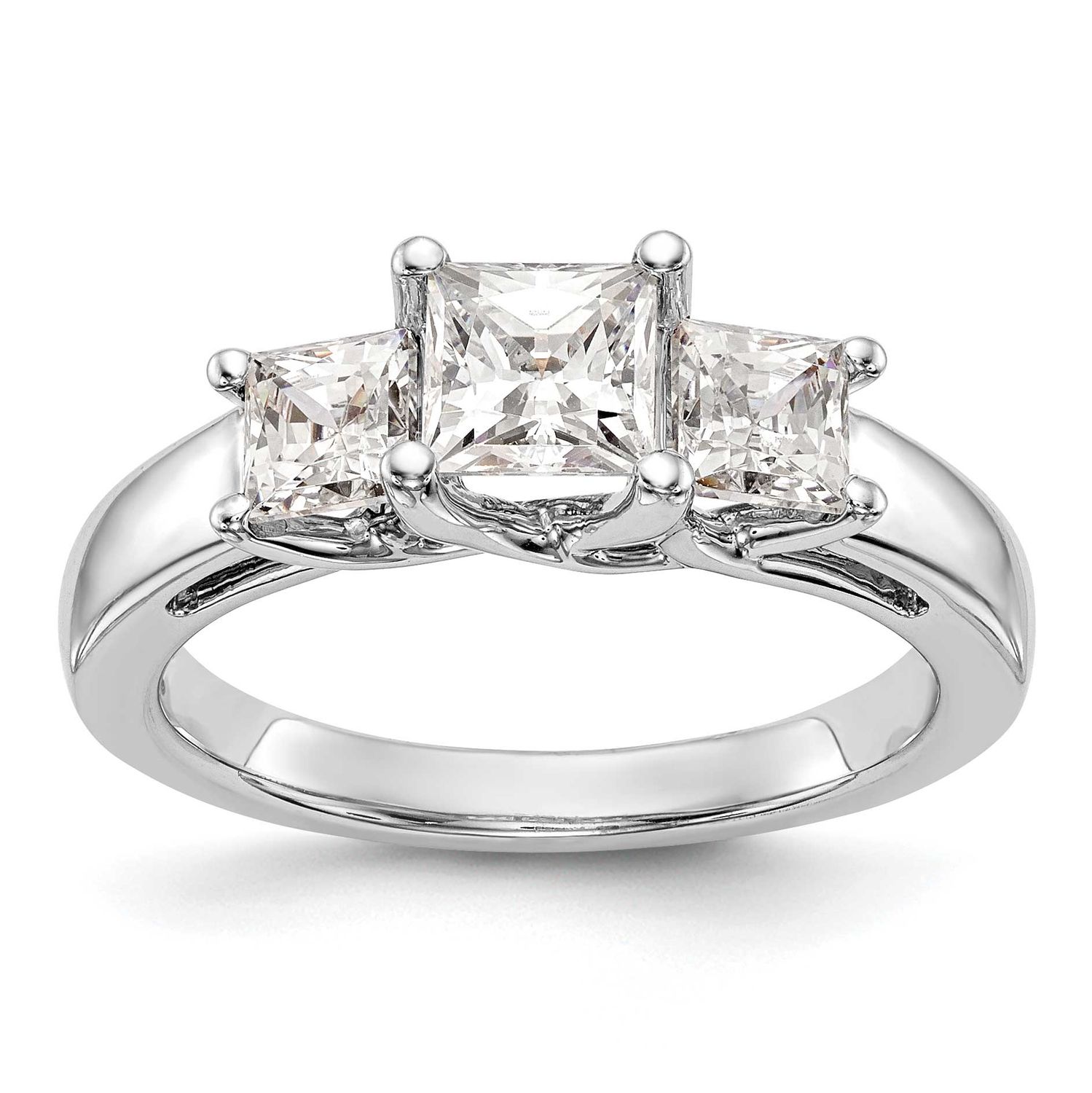 3-Stone Holds 3.4 carat 4.8mm Princess Center and 2-4.3mm Princess Sides Engagement Ring Mounting 1