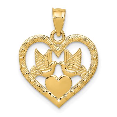 Doves In Heart Charm 10k Gold, 10K7129,