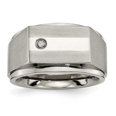 Satin and Polished 1/20 Carat Diamond Signet Band Titanium, TB263AA-10, 886774051024