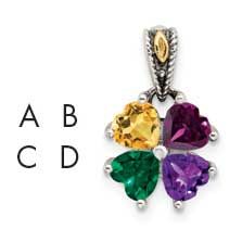 Antiqued 14k 4-stone Mother&#39;s Pendant Sterling Silver, QMPD16/4SY,