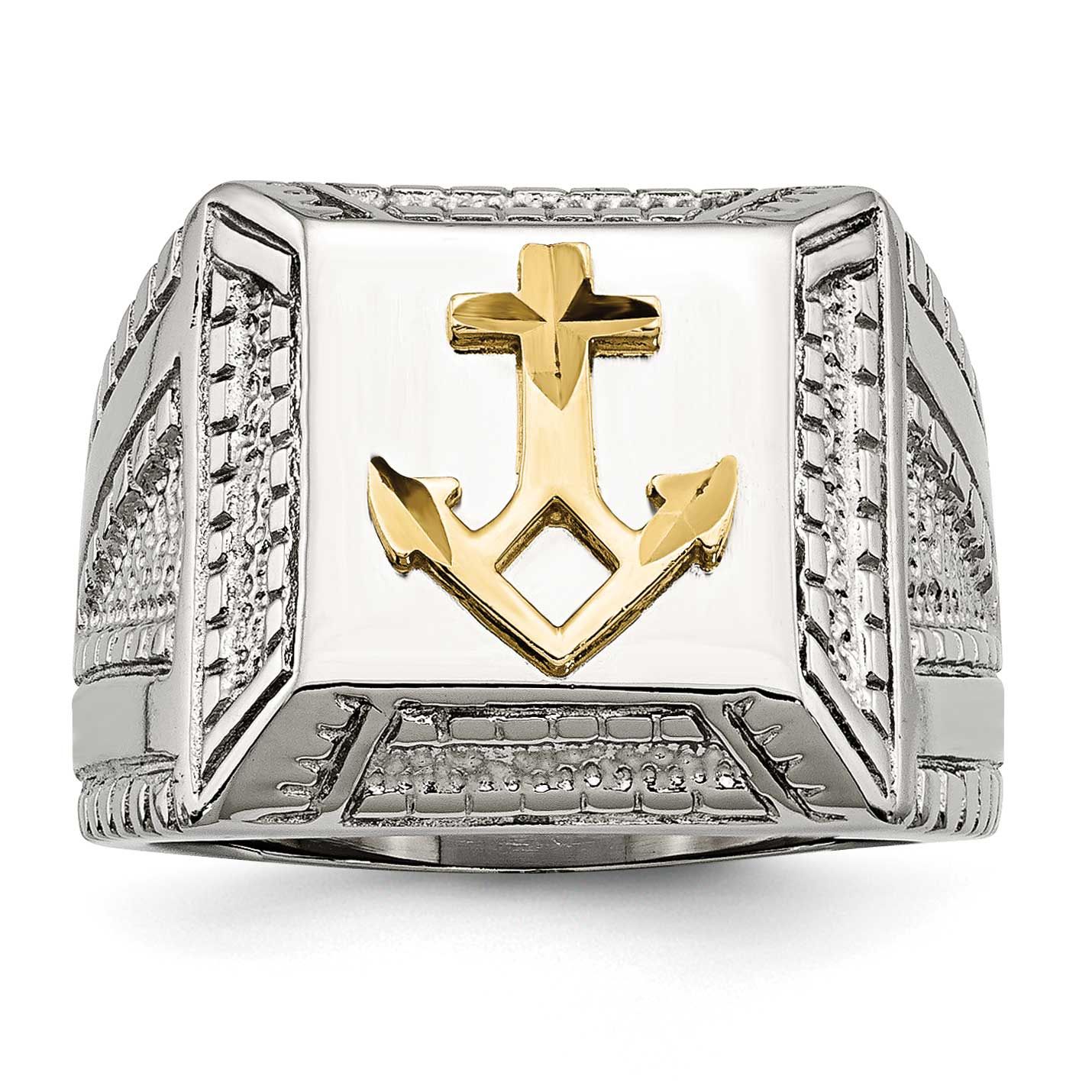 Sterling Silver Yellow IP-plated Anchor Ring Stainless Steel Polished, SR471-9, 191101852602
