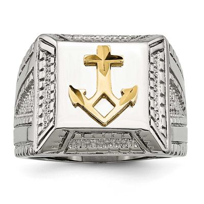 Sterling Silver Yellow IP-plated Anchor Ring Stainless Steel Polished, SR471-9, 191101852602