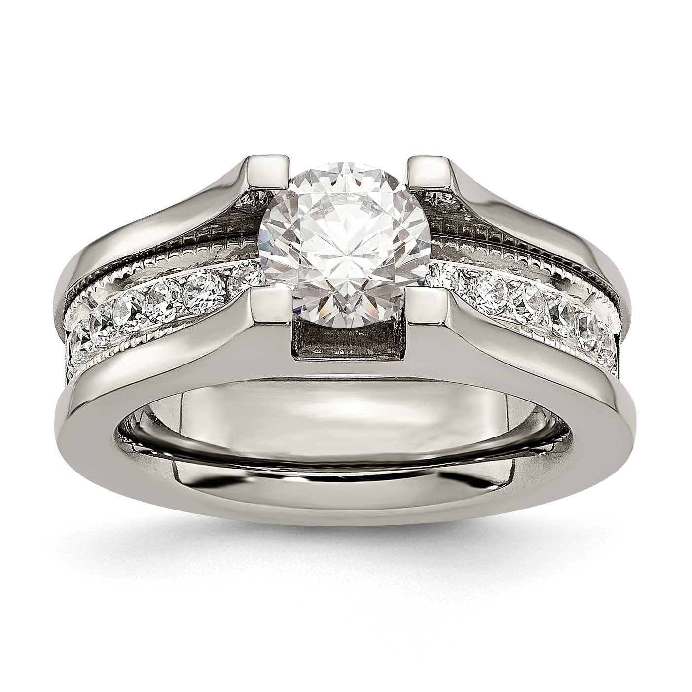 Sterling Silver Accent Polished with CZ Ring Titanium, TB376-6, 886774192970