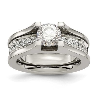 Sterling Silver Accent Polished with CZ Ring Titanium, TB376-6, 886774192970