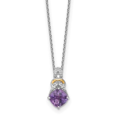 Shey Couture 14k Accent Checker-cut Cushion Amethyst and .04ct Diamond 18 inch with 2 inch Extensio