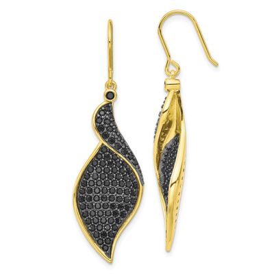 Cheryl M with Black Rhodium Polished Fancy Black CZ Dangle Earrings Sterling Silver Gold-plated, QC