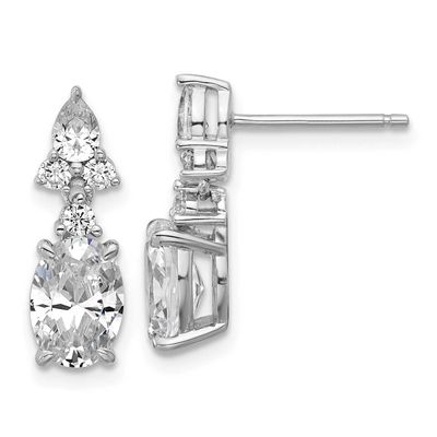 Cheryl M Polished Fancy Multi-cut CZ Post Dangle Earrings Sterling Silver Rhodium-plated, QCM1695,