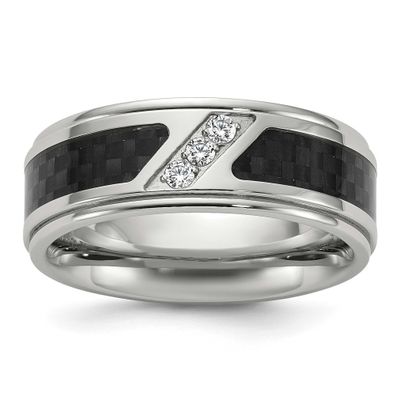 Black Carbon Fiber Inlay and CZ 8mm Band Titanium Polished, TB511-7.5, 196904300596