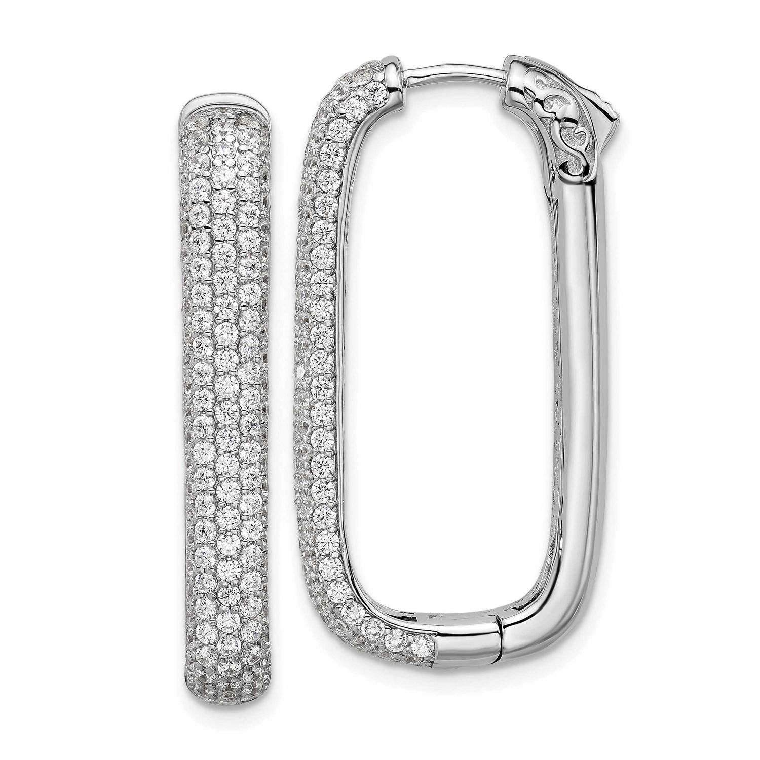 1.3mm CZ 258 Stone Rectangle Hinged Hoop Earrings Sterling Silver Rhodium-plated, QSH164, 196904314