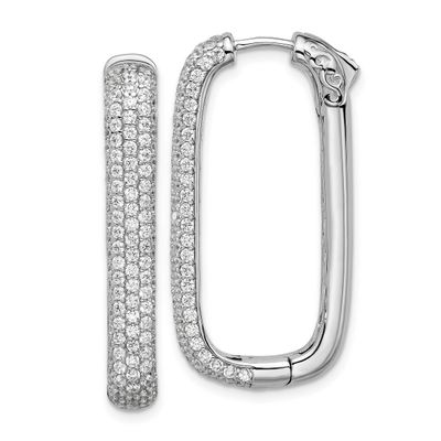 1.3mm CZ 258 Stone Rectangle Hinged Hoop Earrings Sterling Silver Rhodium-plated, QSH164, 196904314