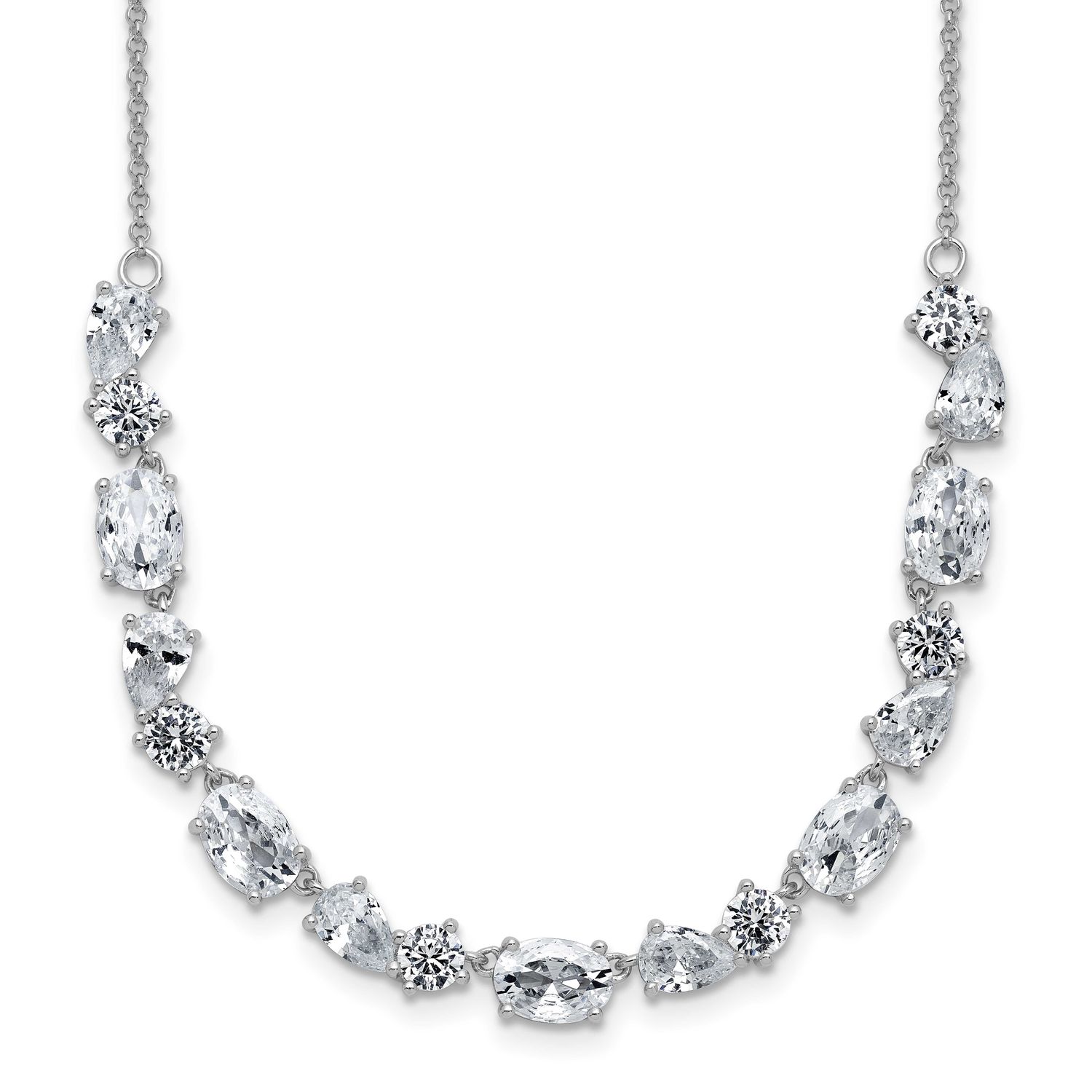Cheryl M Polished Fancy CZ Necklace Sterling Silver Rhodium-plated, QCM1820-18, 196904276907