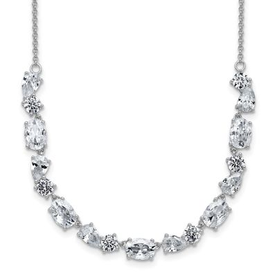 Cheryl M Polished Fancy CZ Necklace Sterling Silver Rhodium-plated, QCM1820-18, 196904276907
