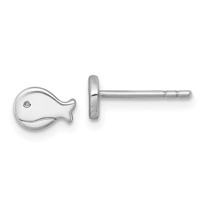 Polished Whale Post Earrings Sterling Silver Rhodium-plated, QE18296,