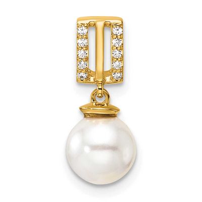 Diamond and Pearl Chain Slide 14k Gold Polished, PM10175-005-YAA,