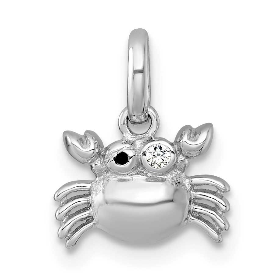 Polished Black Enamel and CZ Crab Children&#39;s Pendant Sterling Silver Rhodium-plated, QP5987,