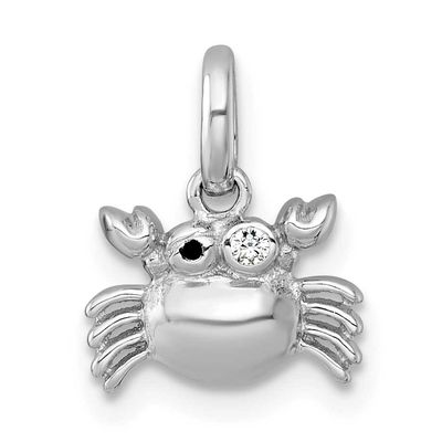 Polished Black Enamel and CZ Crab Children&#39;s Pendant Sterling Silver Rhodium-plated, QP5987,