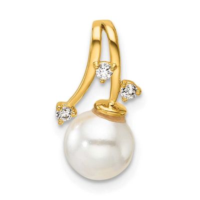 Diamond and Pearl Chain Slide 14k Gold Polished, PM10187-007-YAA,