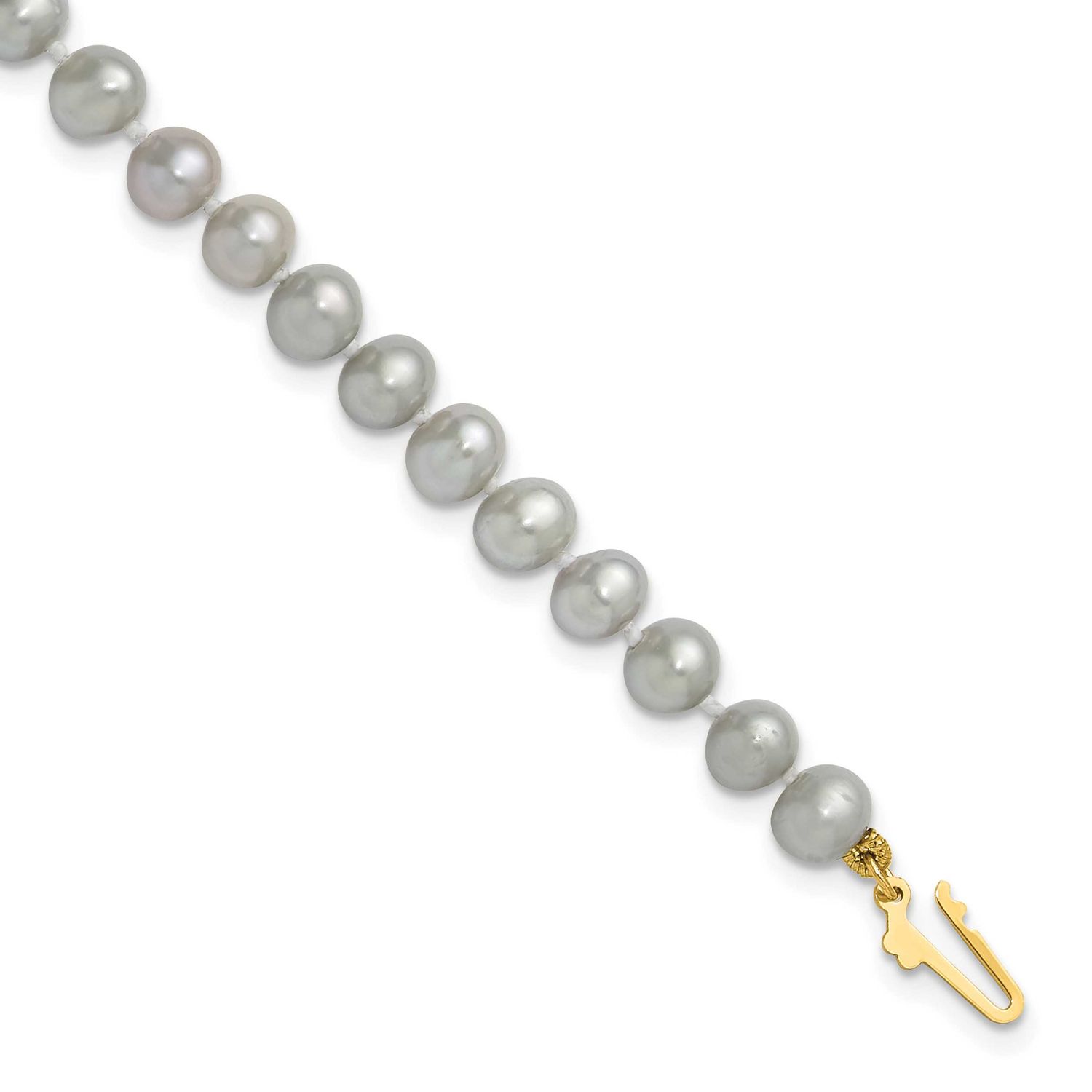 5-6mm Grey Near Round Freshwater Cultured Pearl 7.5 inch Bracelet 14k Gold, XF816-7.5,