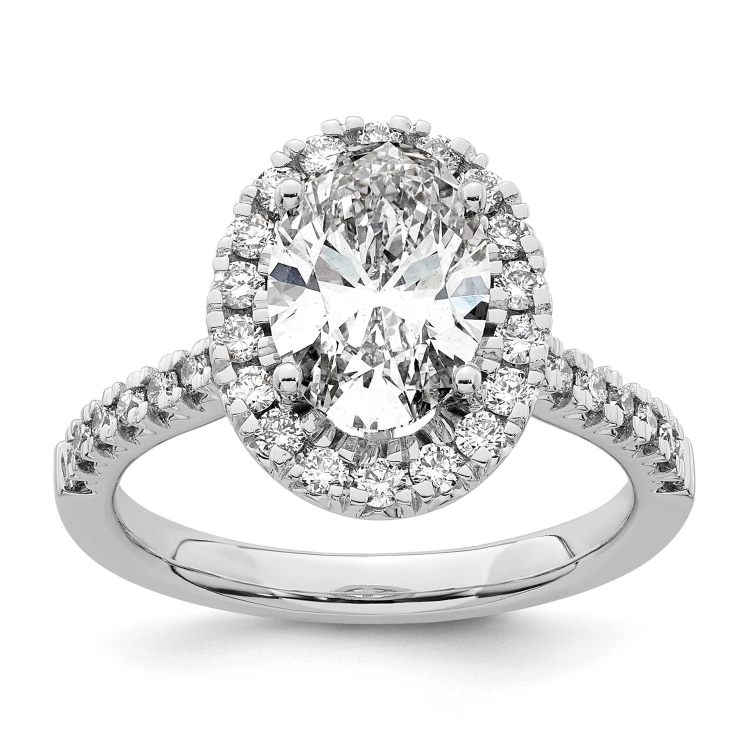 Lab Grown VS/SI FGH Diamond Oval Halo Semi-mount Engagement Ring 14k White Gold, RM2058E-200-7WLG,