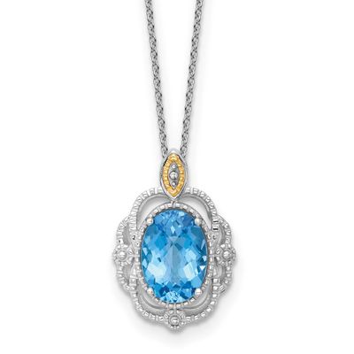 Shey Couture with 14k Accent Oval Light Swiss Blue Topaz 18 inch with 2 inch Extension Vintage Neck
