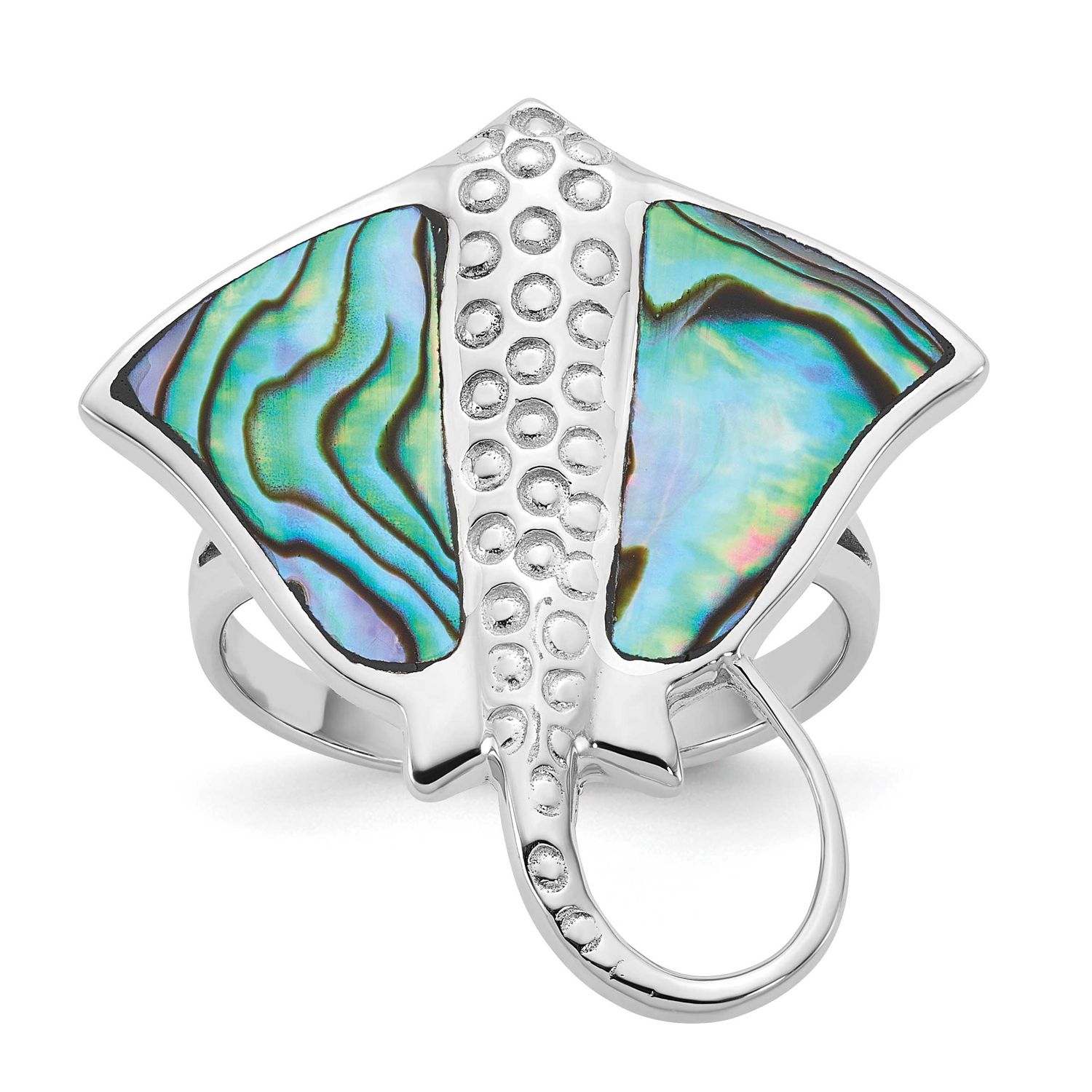 Polished Abalone Stingray Ring Sterling Silver Rhodium-plated, QR7698-6,