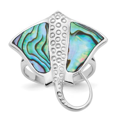 Polished Abalone Stingray Ring Sterling Silver Rhodium-plated, QR7698-6,