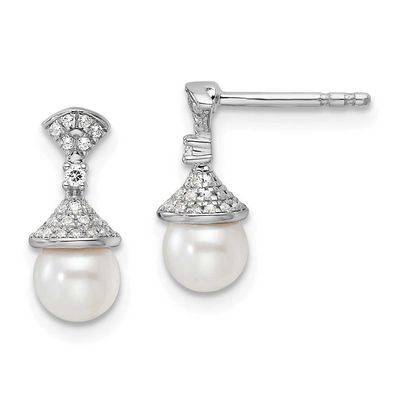 Polished Diamond and Pearl Drop Post Earrings 14k White Gold, EM9988-014-WAA,