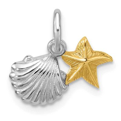 Gold-tone Polished Starfish &amp; Shell Pendant Sterling Silver Rhodium-plated, QP5910,