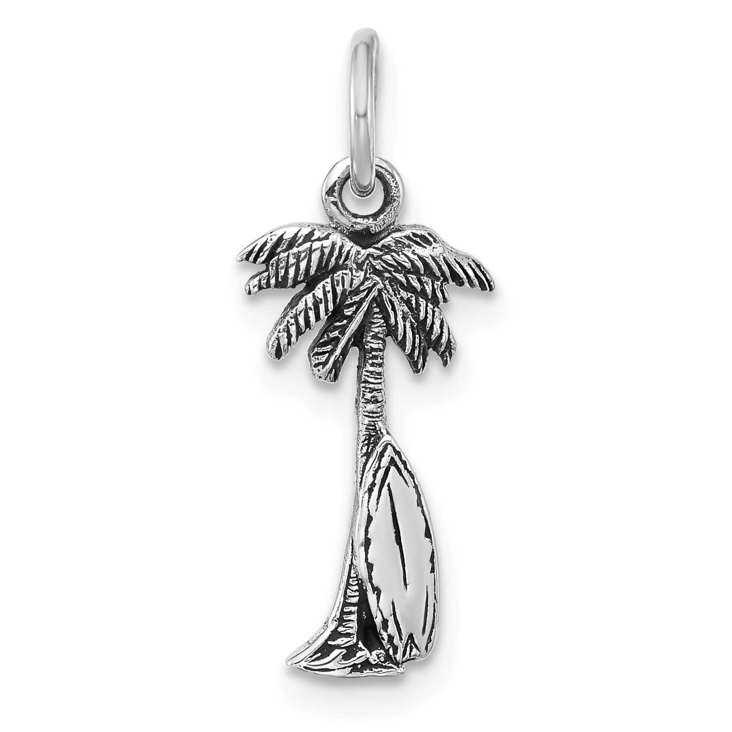 Antiqued Palm Tree and Surfboard Pendant Sterling Silver Rhodium-plated, QP5901,