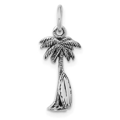 Antiqued Palm Tree and Surfboard Pendant Sterling Silver Rhodium-plated, QP5901,