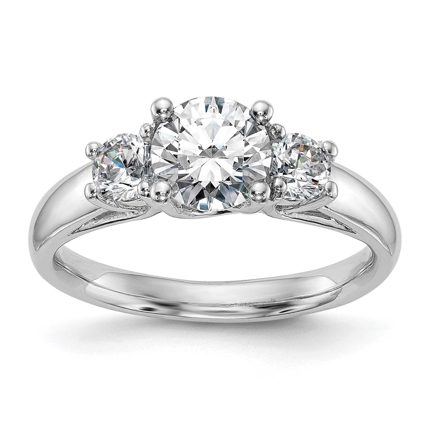 3-Stone Holds 1 carat 6.5mm Round Center and 2-5.2mm Round Sides Engagement Ring Mounting 14k White