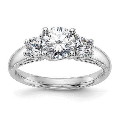 3-Stone Holds 1 carat 6.5mm Round Center and 2-5.2mm Round Sides Engagement Ring Mounting 14k White